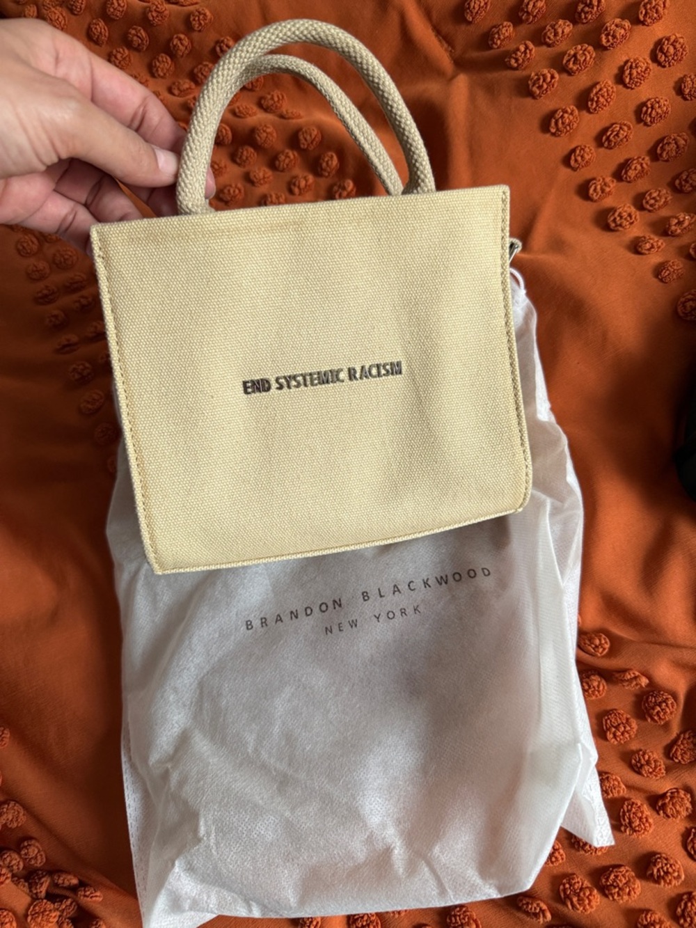 Brandon Blackwood Cream Mini Tote end systemic racism bag